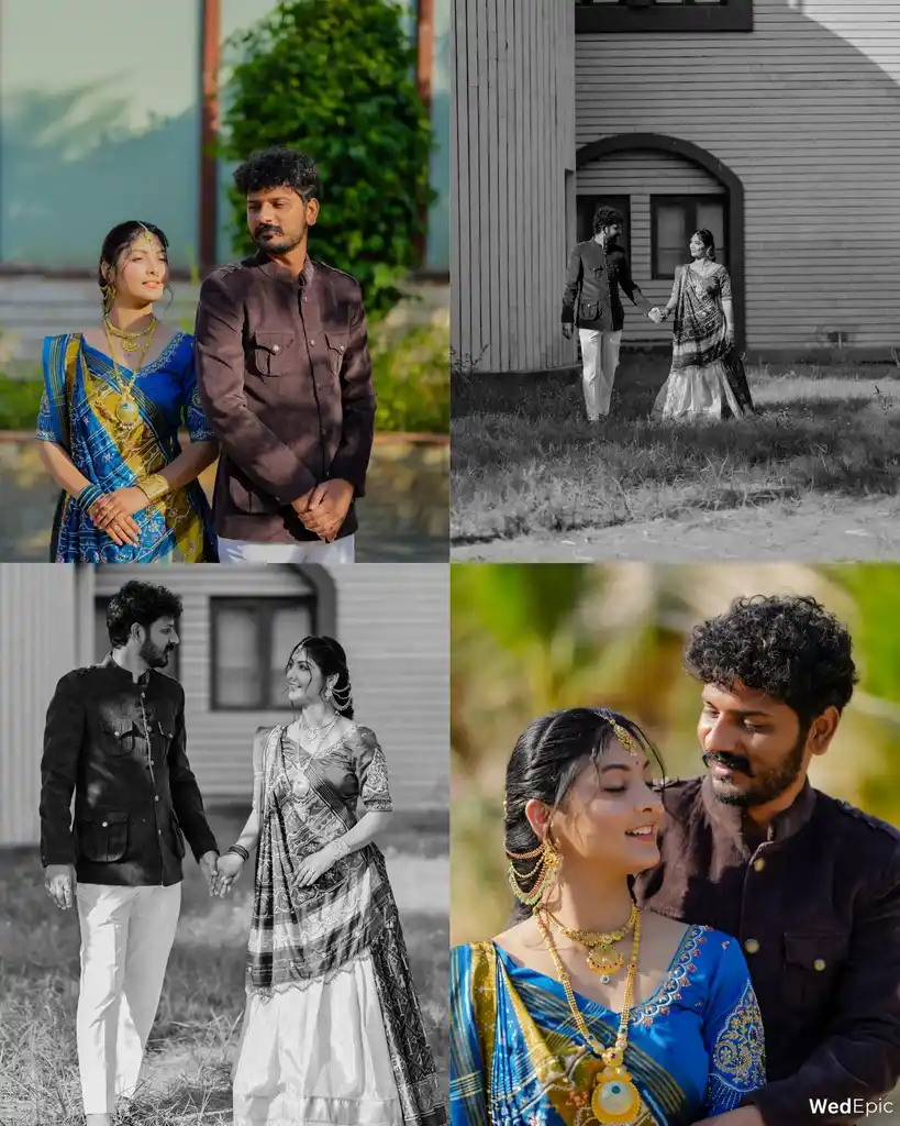 Colour and black and white frames of a couple's pre wedding shoot