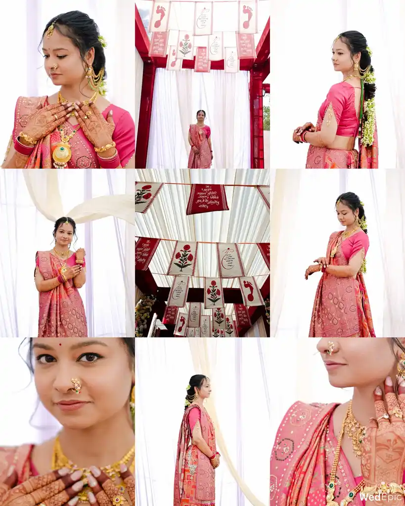 Grid of bridal portraits from a traditional mandap ceremony